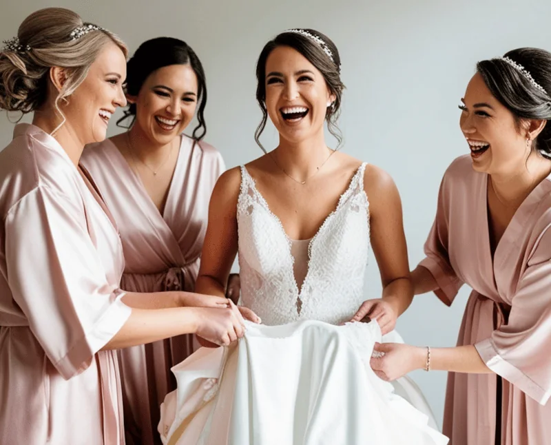Bride and bridesmaids getting ready with natural bridal glow inspiration